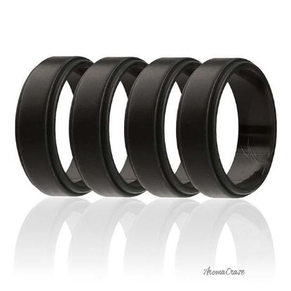 Picture of Silicone Wedding Ring - Step Edge Style - Black by ROQ for Men - 4 x 11 mm Ring