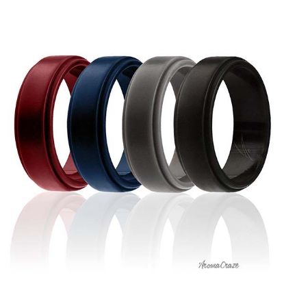 Picture of Silicone Wedding Ring - Step Edge Style Set by ROQ for Men - 4 x 7 mm Bordeaux, Black, Grey, Blue