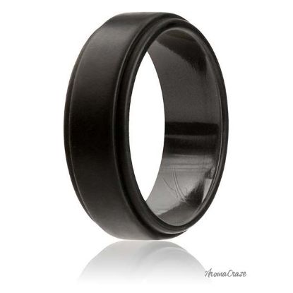 Picture of Silicone Wedding Ring - Step Edge Style - Black by ROQ for Men - 13 mm Ring