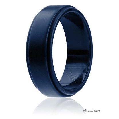 Picture of Silicone Wedding Ring - Step Edge Style - Blue by ROQ for Men - 13 mm Ring