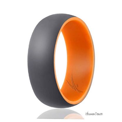 Picture of Silicone Wedding Ring - Duo Collection Dome Style - Orange-Grey by ROQ for Men - 7 mm Ring