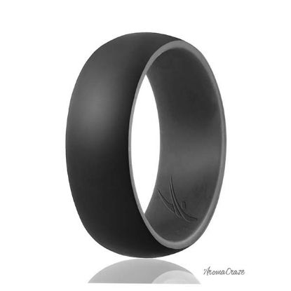 Picture of Silicone Wedding Ring - Duo Collection Dome Style - Grey-Black by ROQ for Men - 8 mm Ring