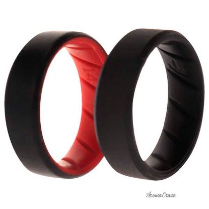 Picture of Silicone Wedding BR 8mm Edge Ring Set - Black-Red by ROQ for Men - 2 x 14 mm Ring