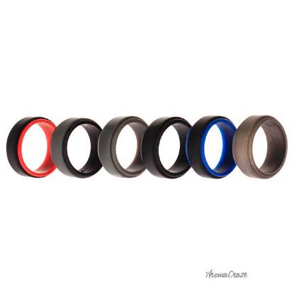 Picture of Silicone Wedding 2Layer Step Ring Set - Black by ROQ for Men - 6 x 7 mm Ring
