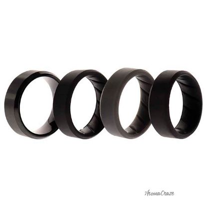 Picture of Silicone Wedding BR Twin 8mm Ring - Black by ROQ for Men - 4 x 10 mm Ring