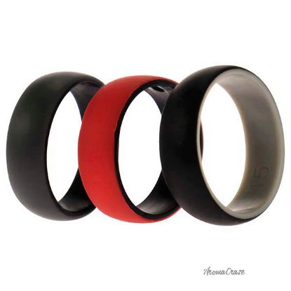 Picture of Silicone Wedding 2Layer Dome Ring Set - Black-Red by ROQ for Men - 3 x 15 mm Ring